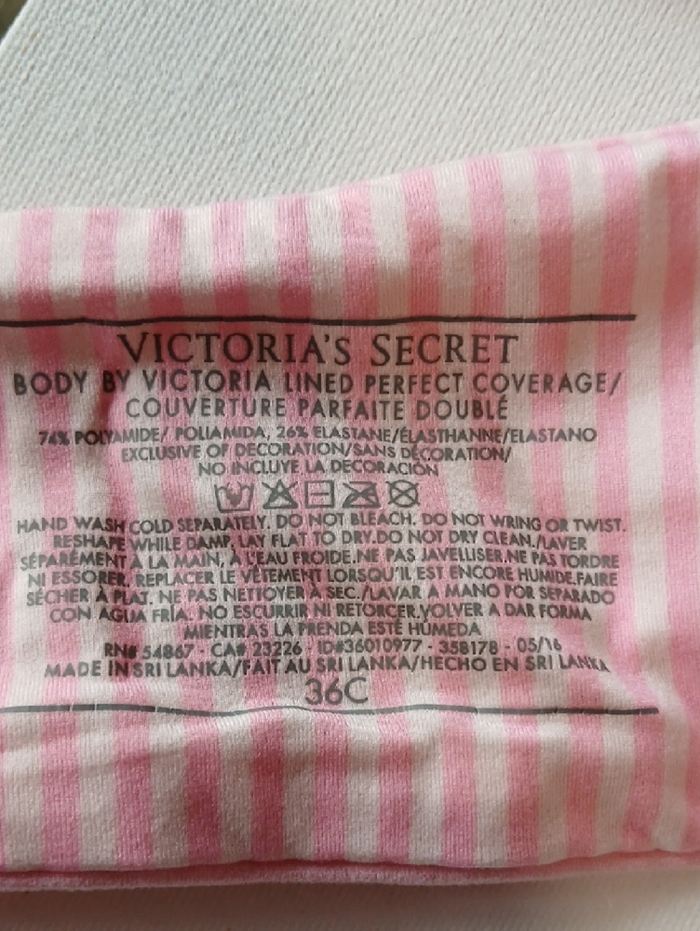 VS Body By Victoria Lined Perfect Coverage Iconic Sexy Pink & White Striped Bra - Picture 11 of 15